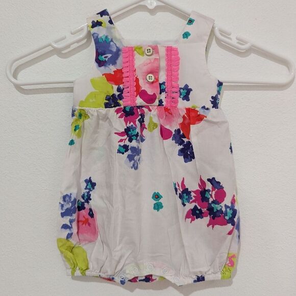 Joules Baby Girl's White Pink Green Watercolor Floral Romper Onesie 0-3 Months - Picture 1 of 5